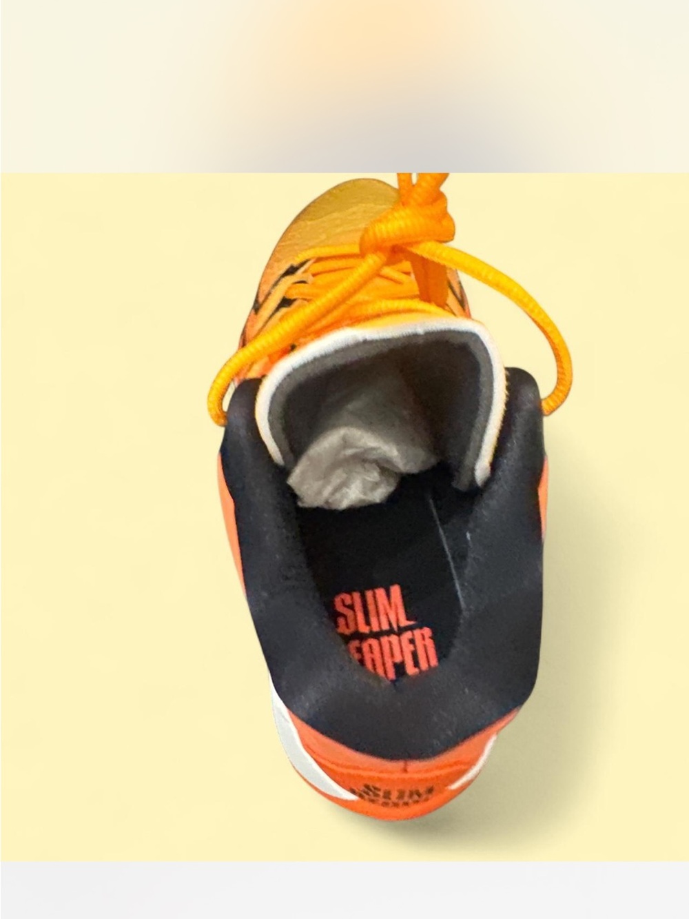 Nike Orange and Black Basketball Shoe with Yellow Swoosh. unisex shoes - Picture 5 of 5